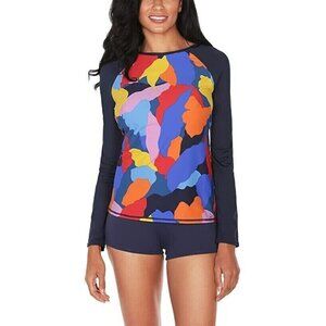 Nautica Ladies' Swimwear Rash Guard Long Sleeve, (Castaway, Small)